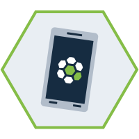 hexagon shaped graphic with a cellphone in the middle