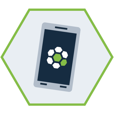hexagon shaped graphic with a cellphone in the middle