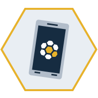 hexagon shaped graphic with a cellphone in the middle